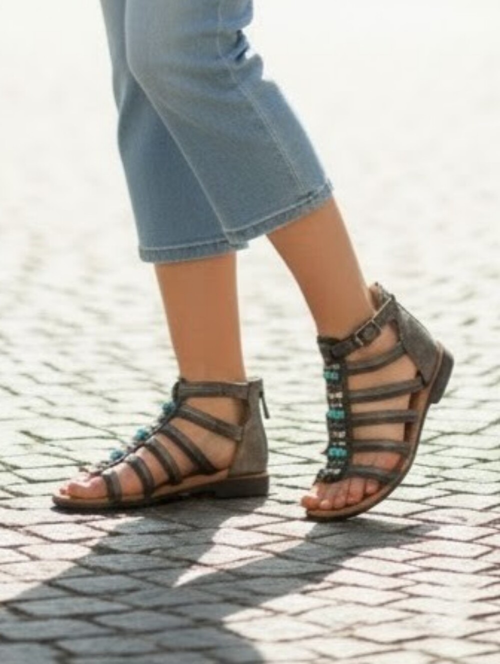 Rockport Cobb Hill "Zion" Black Leather Gladiator Flat Sandals